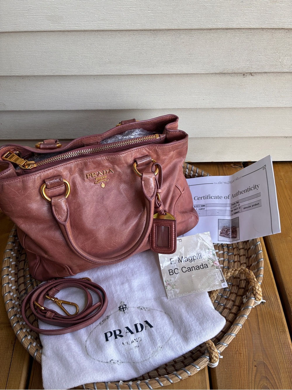 Prada Cognac Leather Tote with Gold Hardware